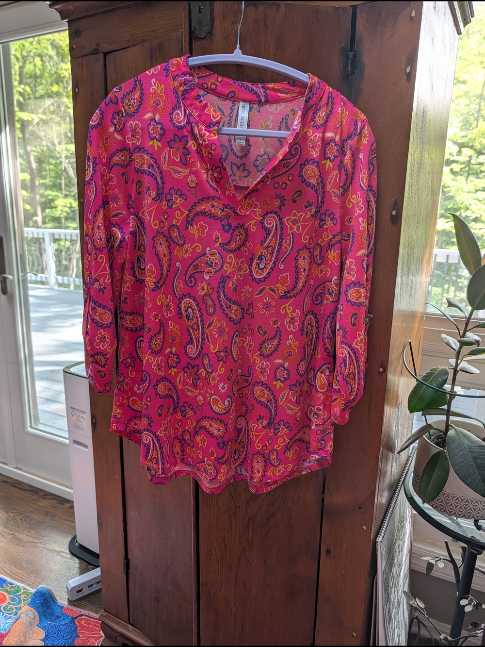 Dear Scarlett Bright Pink Paisley Lizzie V-Neck Blouse - Picture 8 of 8